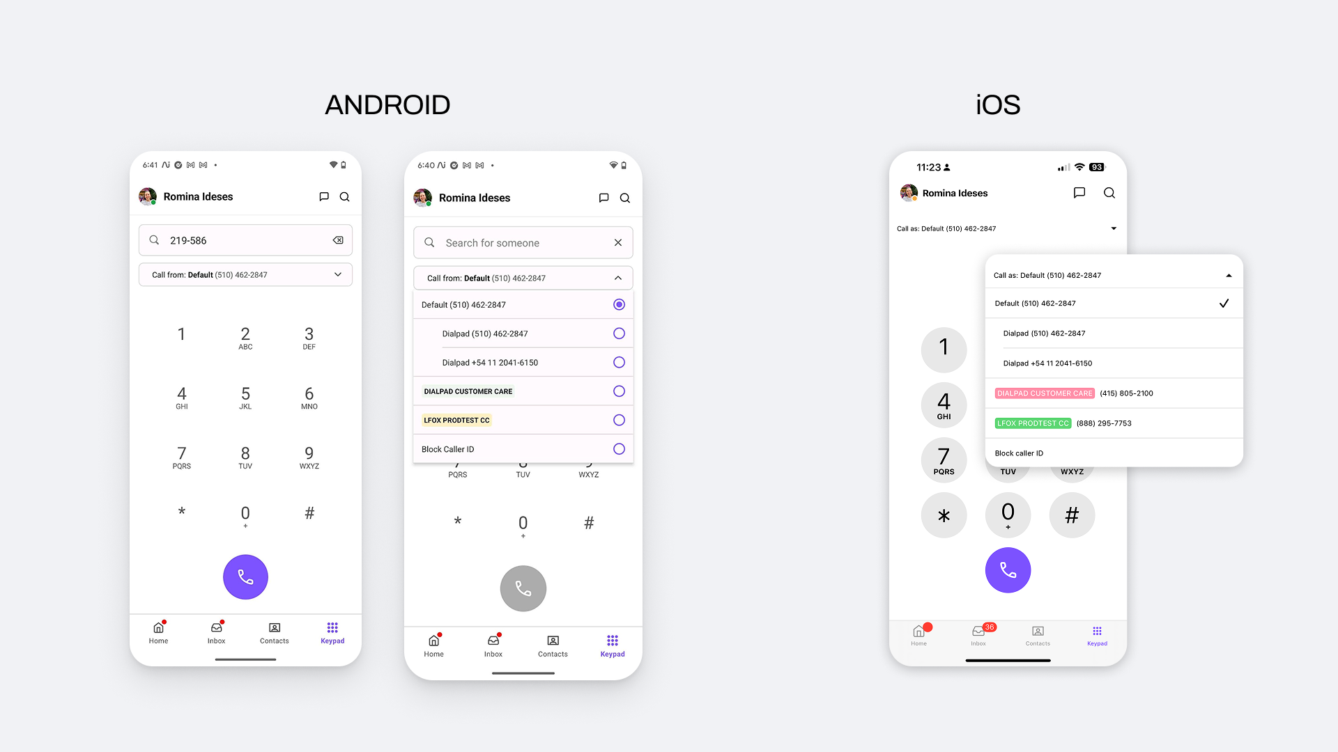 Mobile — combined dropdown making Caller ID selection confusing